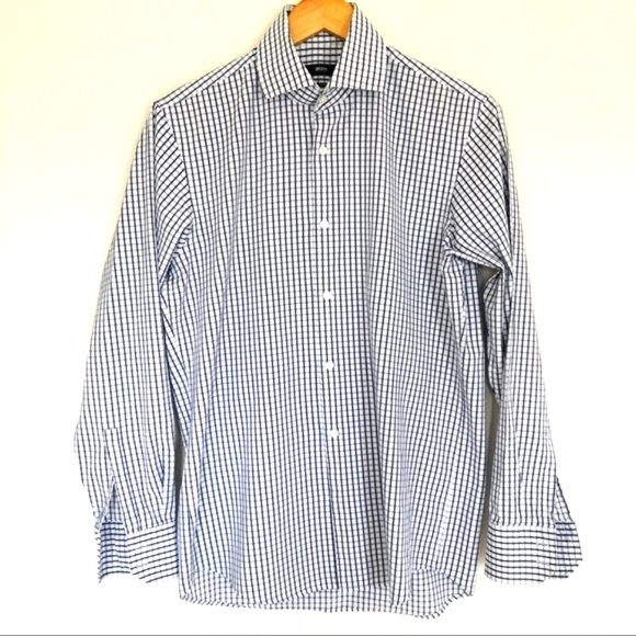 BOSS Hugo Boss Longsleeve Button Front Dress Shirt Blue Plaid - Picture 2 of 5